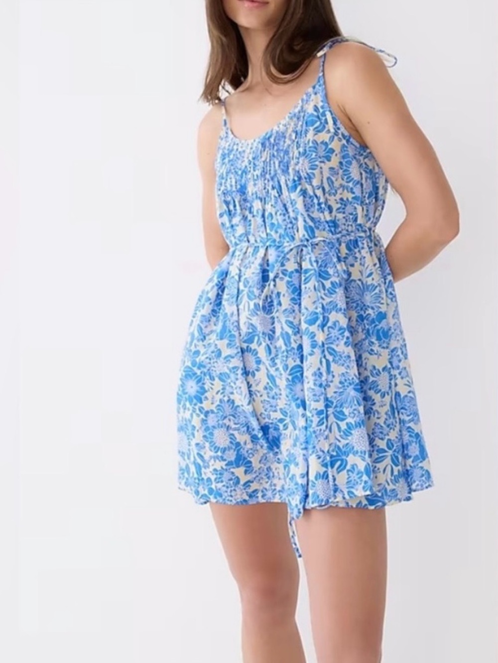 J. Crew Halter cross-back cotton voile cover-up dress in blue floral Size S